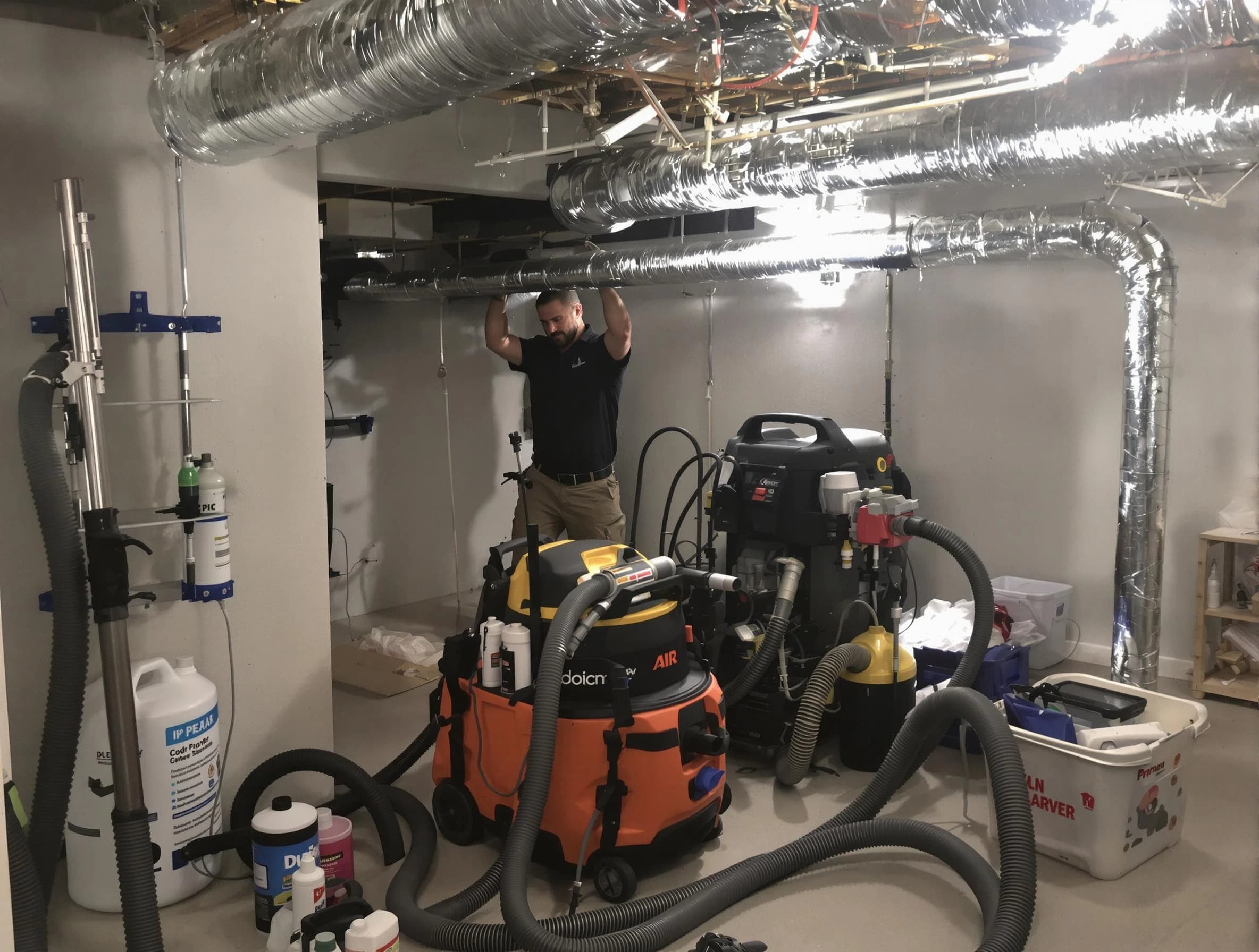 Roxborough Park Air Duct Cleaning specialist performing professional mold removal from air ducts using safety equipment in Roxborough Park