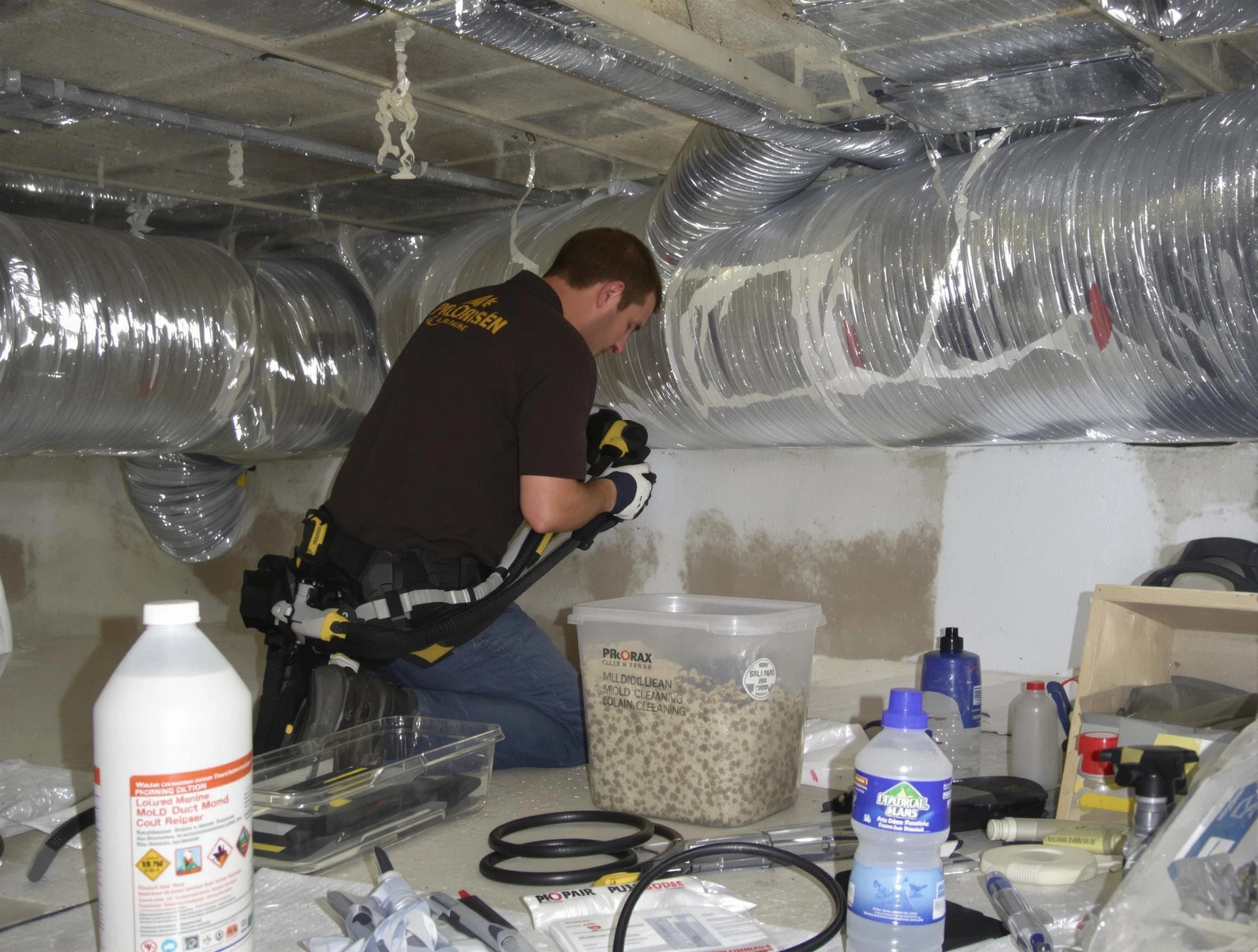 Roxborough Park Air Duct Cleaning specialist performing professional mold removal from air ducts in Roxborough Park